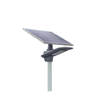 130-150LM / W উচ্চ লুমেন 60W ডিসি 11.1V ব্যাটারি স্মার্ট সৌর চালিত LED স্ট্রিট লাইট গ্রে আবাসন 3 বছরের ওয়ারেন্টি সহ