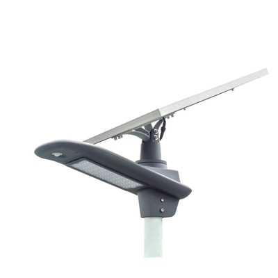 130-150LM / W উচ্চ লুমেন 60W ডিসি 11.1V ব্যাটারি স্মার্ট সৌর চালিত LED স্ট্রিট লাইট গ্রে আবাসন 3 বছরের ওয়ারেন্টি সহ