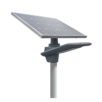 130-150LM / W উচ্চ লুমেন 60W ডিসি 11.1V ব্যাটারি স্মার্ট সৌর চালিত LED স্ট্রিট লাইট গ্রে আবাসন 3 বছরের ওয়ারেন্টি সহ