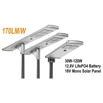 হাই লুমেনস সৌর চালিত আউটডোর স্ট্রিট লাইট 170lm / w 60W এসএমডি আইপি 65 রোডের জন্য
