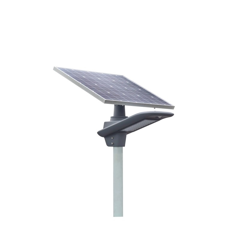 130-150LM / W উচ্চ লুমেন 60W ডিসি 11.1V ব্যাটারি স্মার্ট সৌর চালিত LED স্ট্রিট লাইট গ্রে আবাসন 3 বছরের ওয়ারেন্টি সহ